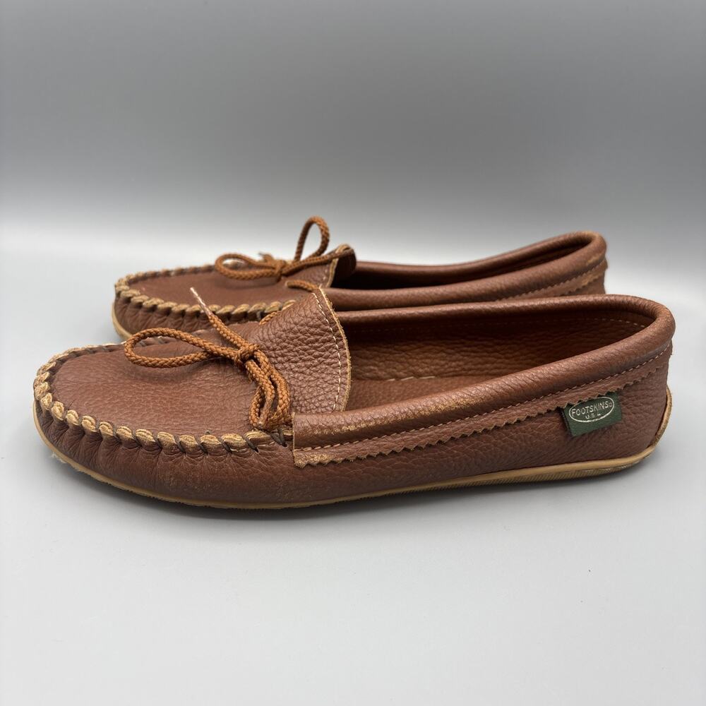 Footskins Driving Moccasins Womens Size 9 Brown Leather Loafers Rubber Sole Shoe - Picture 6 of 10